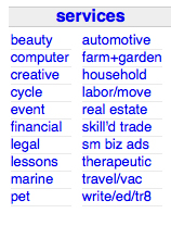 Services Menu in Craigslist